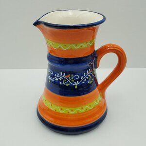 Ceramica Andaluza Pitcher Ceramica Alfonso Soto Orange Blue Vase Made in Spain